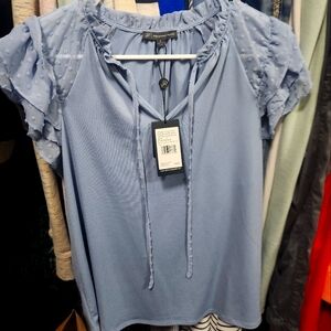 Adrianna Papell Rainwashed Blouse with Ruffle Sleeves